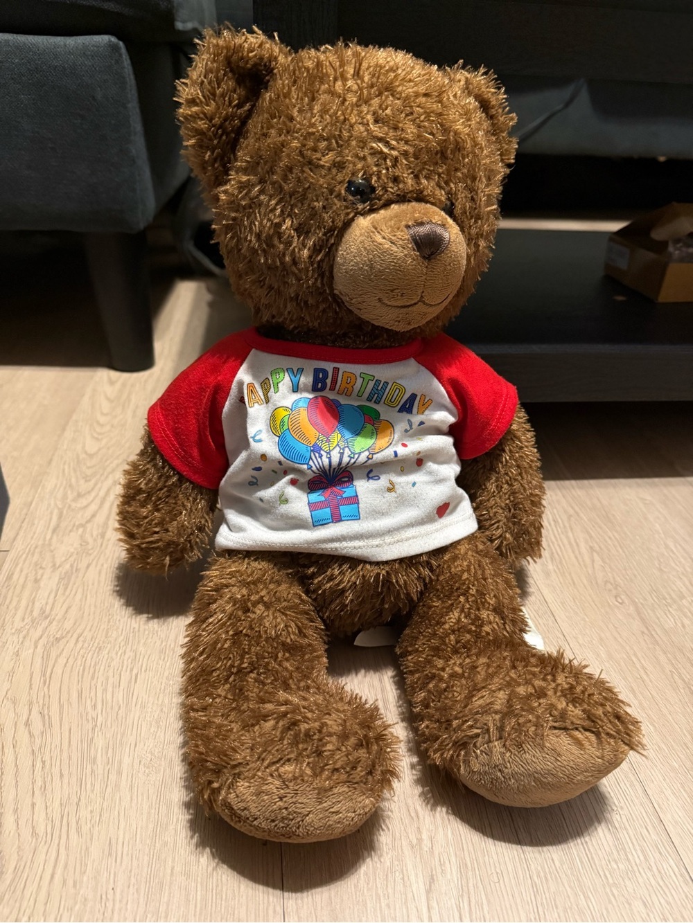 Build-A-Bear Brown Teddy with Red Birthday Shirt